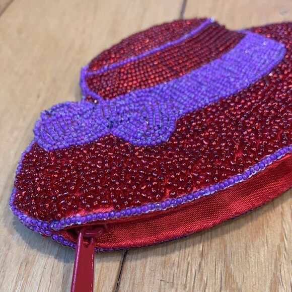 y2K Red sun Hat Beaded Coin Purse with Purple Sash - Picture 4 of 8